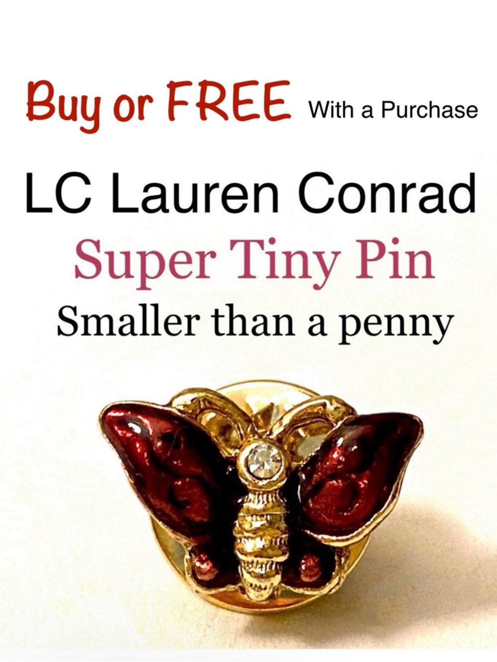 ⭐️Buy or FREE💫 Tiny Butterfly Pin Brooch Jewelry Rhinestones Lauren Freebie MF21